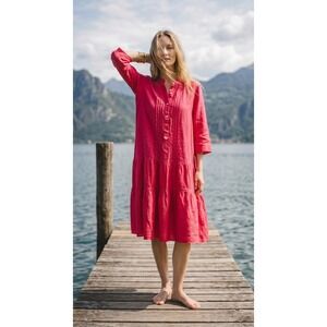 Rosso35 Made In Italy 100% Linen Tiered Pintuck Midi Dress IT 42‎ US 6 Vacation